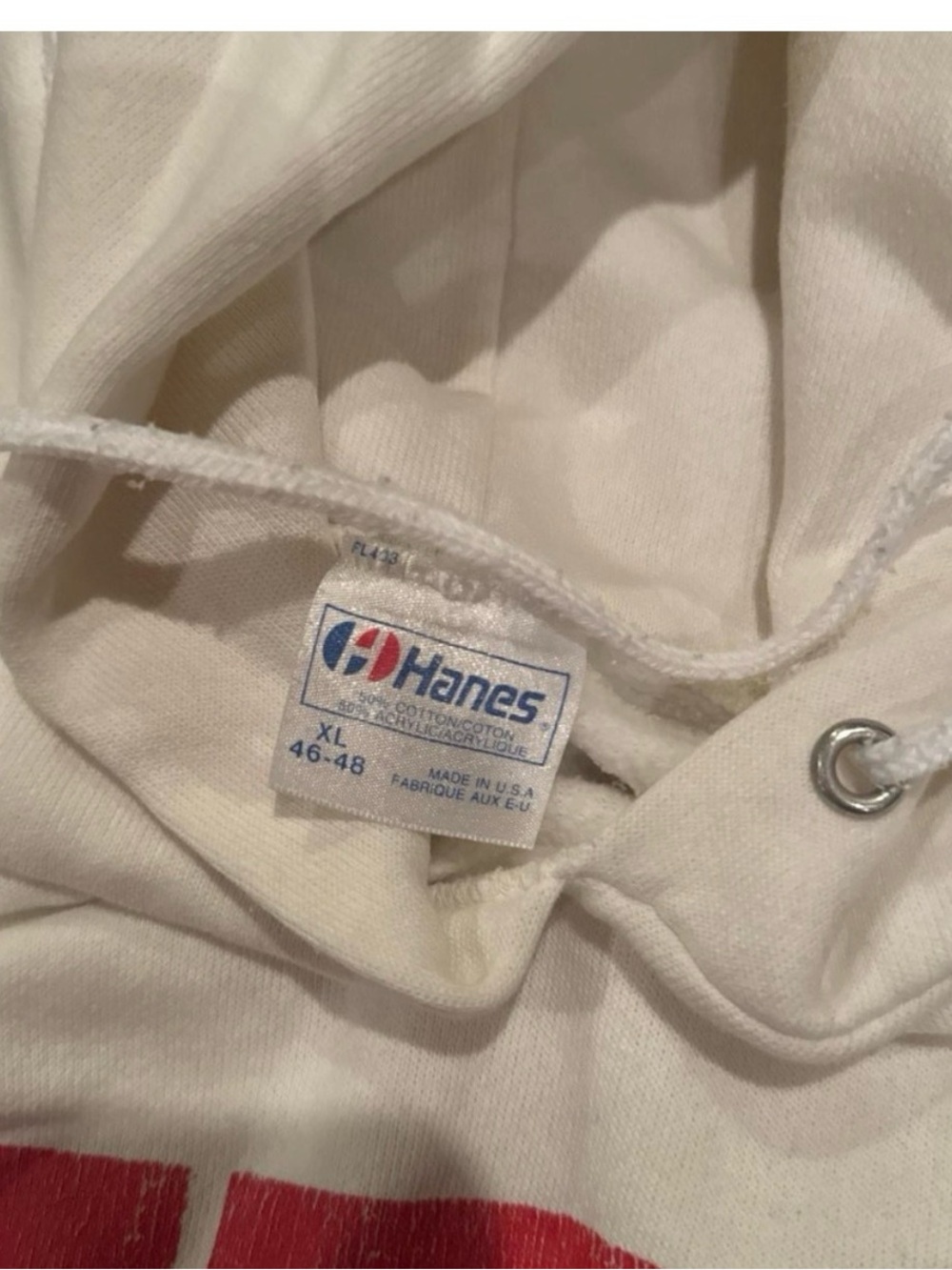 Hanes White Hoodie with Red and Blue Logo - Picture 3 of 4